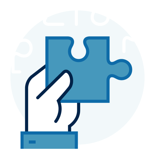 Hand placing a puzzle piece icon